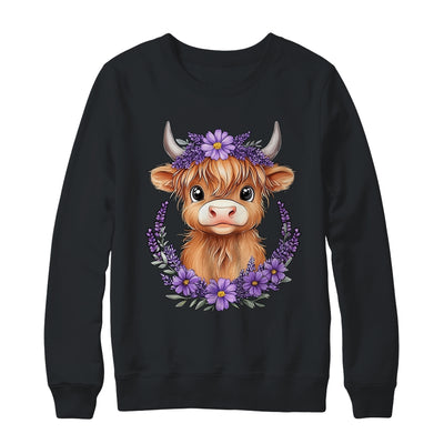 Scottish Highland Cow Baby With Purple Flowers Farmer Women Shirt & Sweatshirt | teecentury