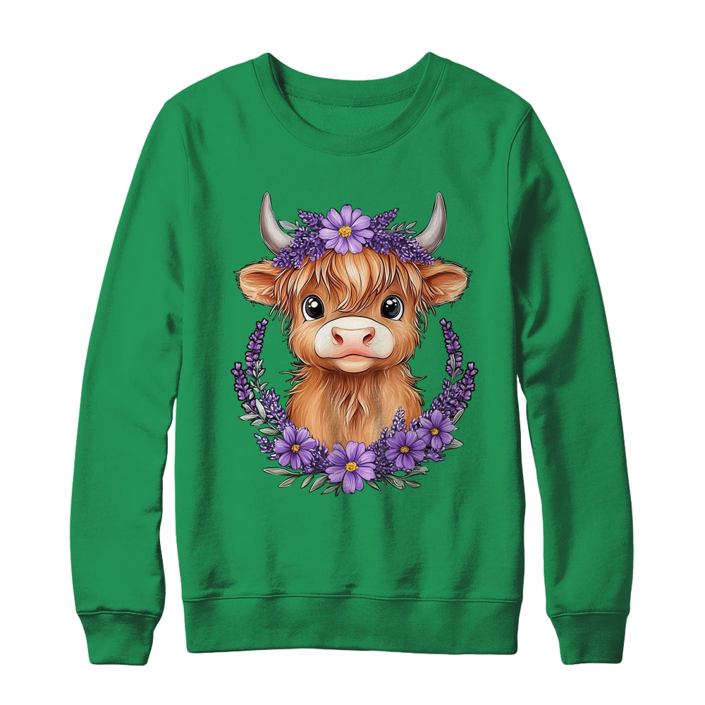 Scottish Highland Cow Baby With Purple Flowers Farmer Women Shirt & Sweatshirt | teecentury