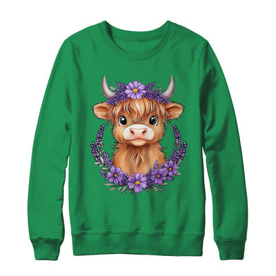 Scottish Highland Cow Baby With Purple Flowers Farmer Women Shirt & Sweatshirt | teecentury