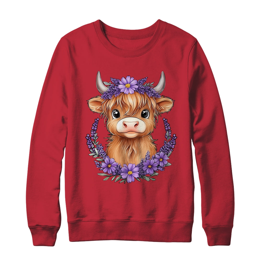 Scottish Highland Cow Baby With Purple Flowers Farmer Women Shirt & Sweatshirt | teecentury