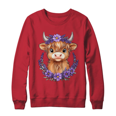 Scottish Highland Cow Baby With Purple Flowers Farmer Women Shirt & Sweatshirt | teecentury