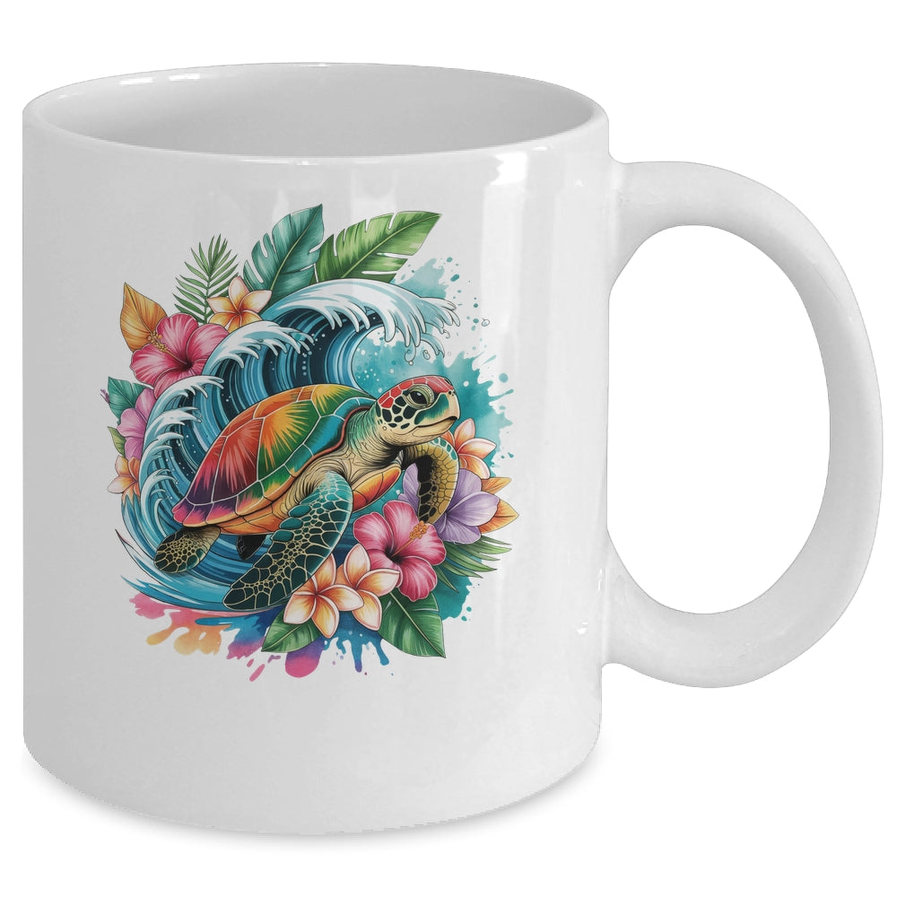 Sea Turtle Summer Vacation Ocean Tropical Flowers Hawaii Mug | teecentury