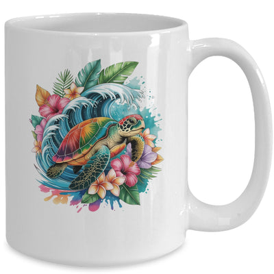 Sea Turtle Summer Vacation Ocean Tropical Flowers Hawaii Mug | teecentury