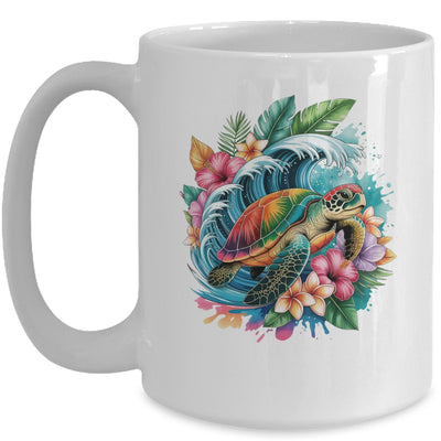 Sea Turtle Summer Vacation Ocean Tropical Flowers Hawaii Mug | teecentury