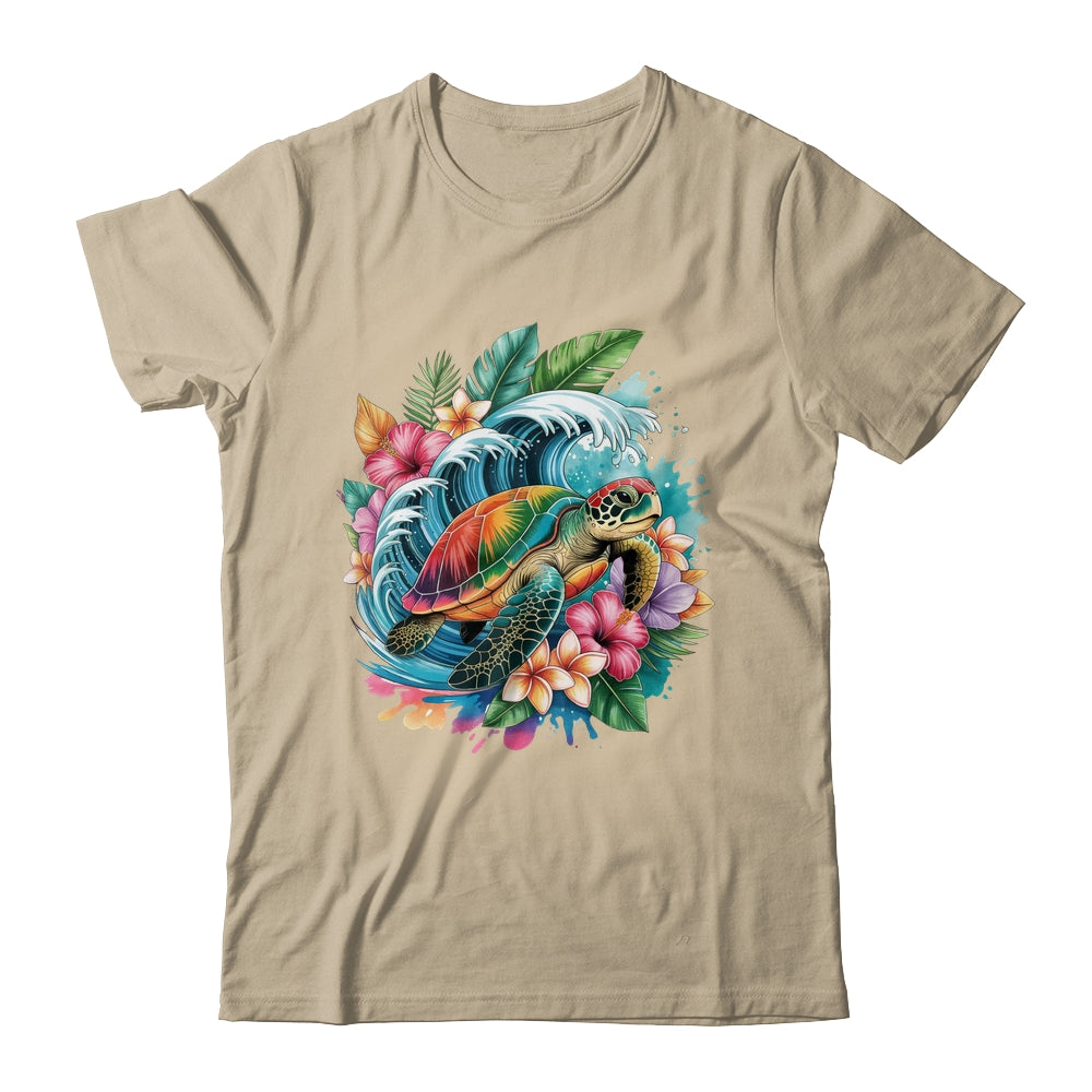 Sea Turtle Summer Vacation Ocean Tropical Flowers Hawaii Shirt & Tank Top | teecentury