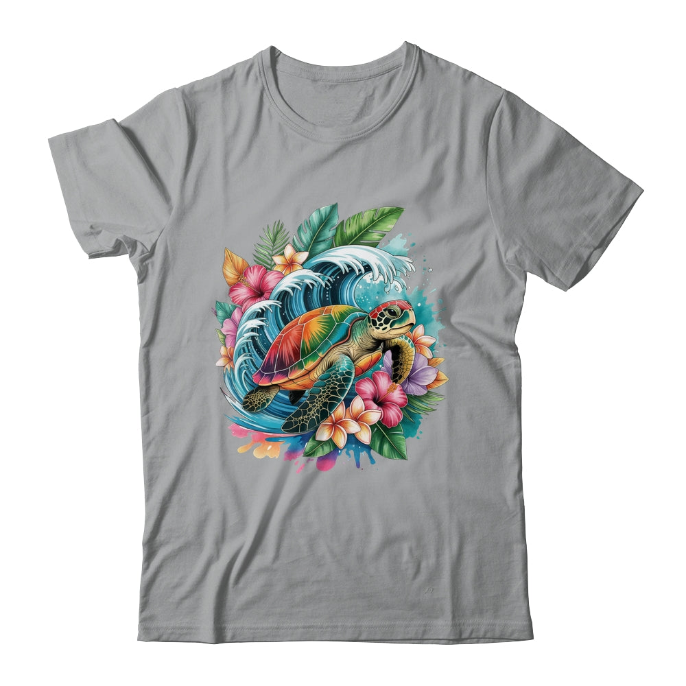 Sea Turtle Summer Vacation Ocean Tropical Flowers Hawaii Shirt & Tank Top | teecentury