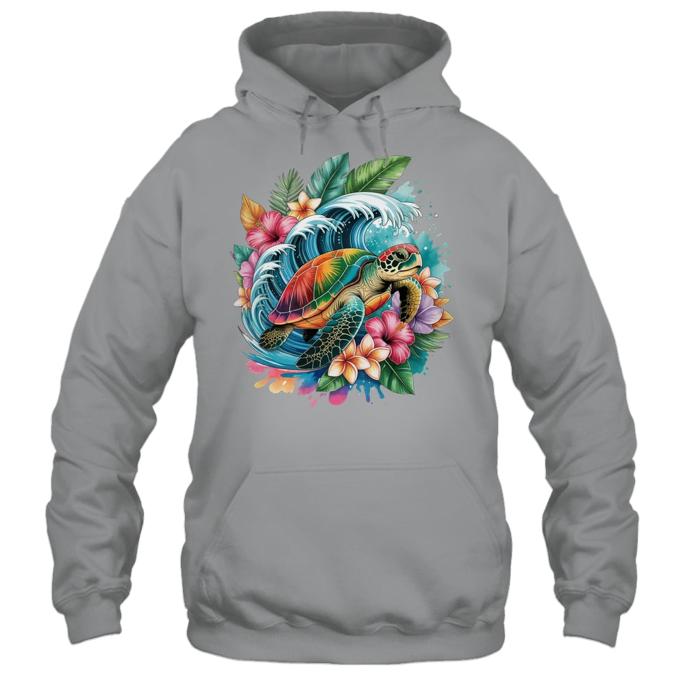 Sea Turtle Summer Vacation Ocean Tropical Flowers Hawaii Shirt & Tank Top | teecentury