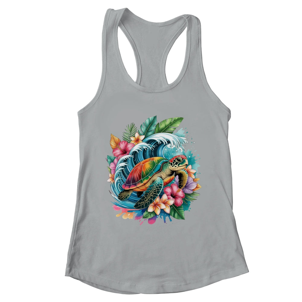 Sea Turtle Summer Vacation Ocean Tropical Flowers Hawaii Shirt & Tank Top | teecentury