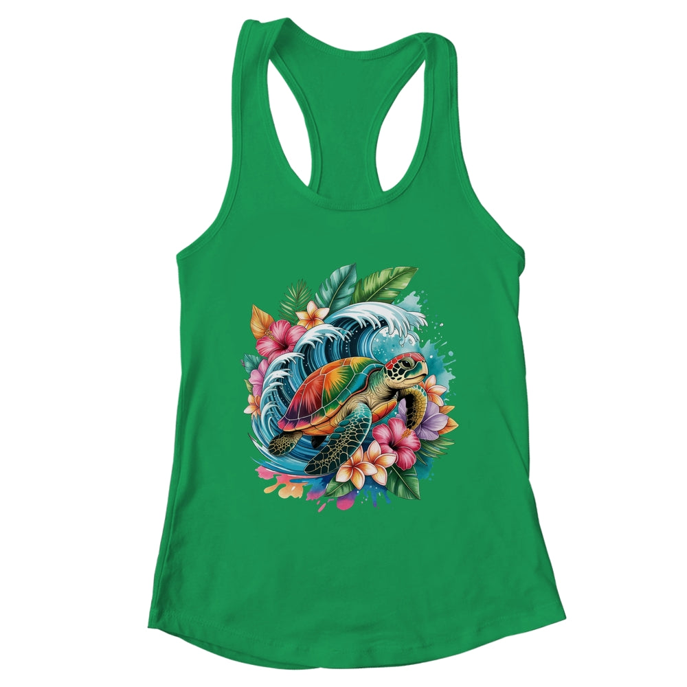 Sea Turtle Summer Vacation Ocean Tropical Flowers Hawaii Shirt & Tank Top | teecentury