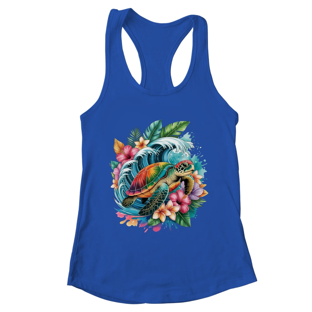 Sea Turtle Summer Vacation Ocean Tropical Flowers Hawaii Shirt & Tank Top | teecentury