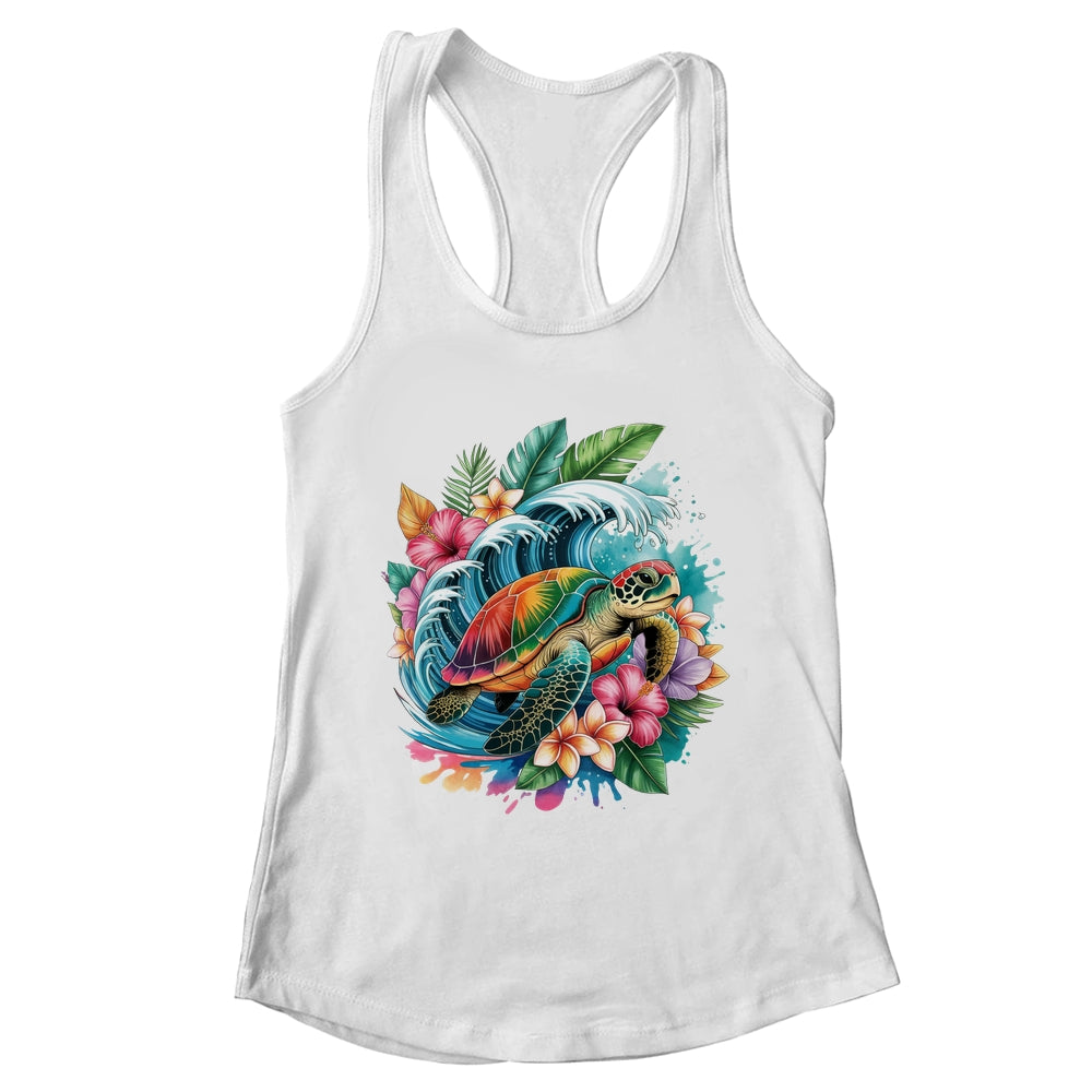Sea Turtle Summer Vacation Ocean Tropical Flowers Hawaii Shirt & Tank Top | teecentury
