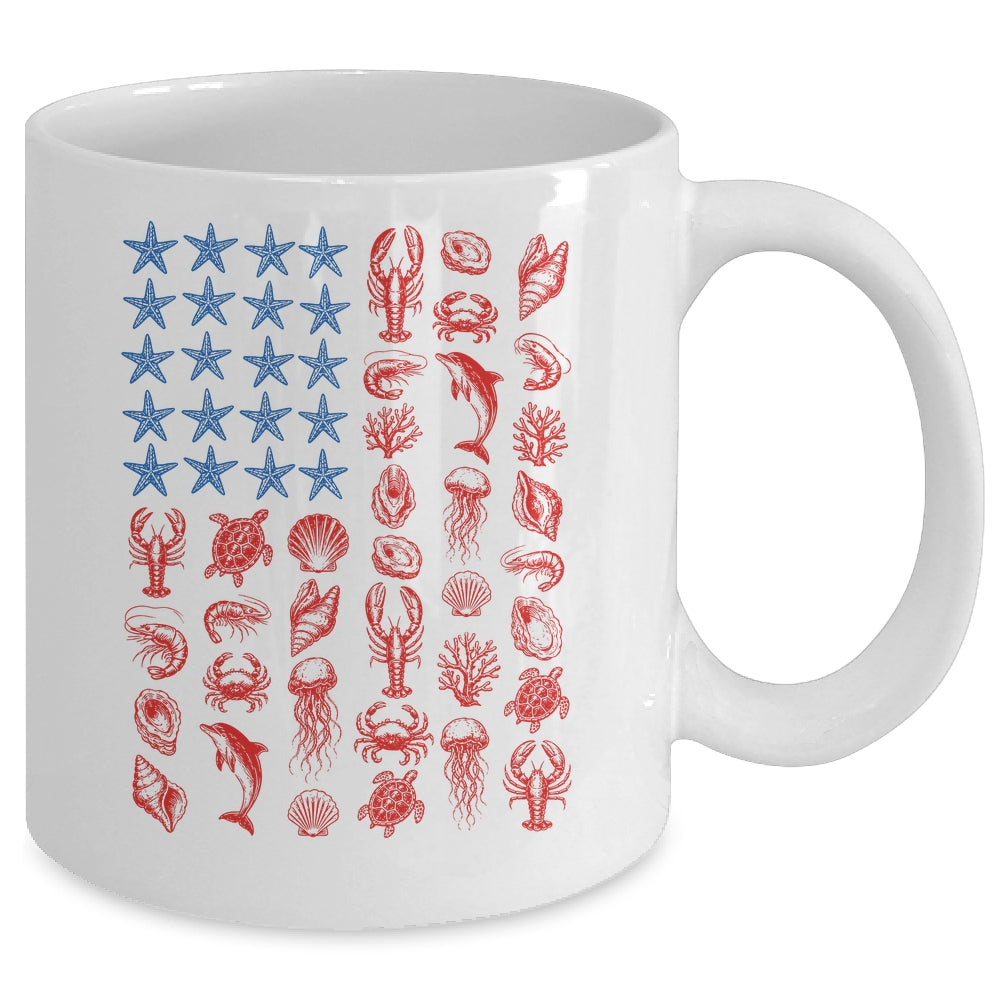 Seashell USA Flag 4Th Of July Men Women Kids Summer Coastal Mug | teecentury
