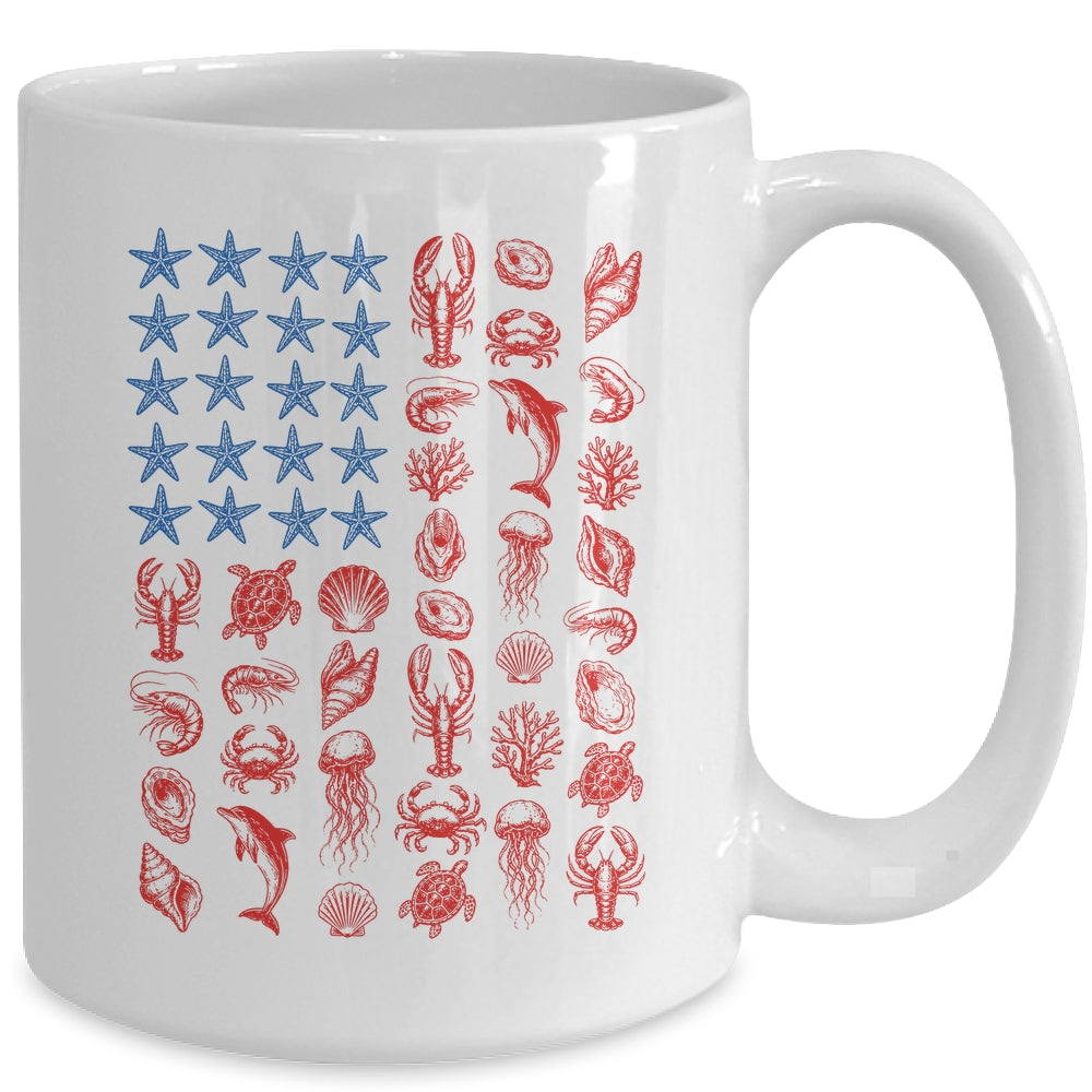 Seashell USA Flag 4Th Of July Men Women Kids Summer Coastal Mug | teecentury