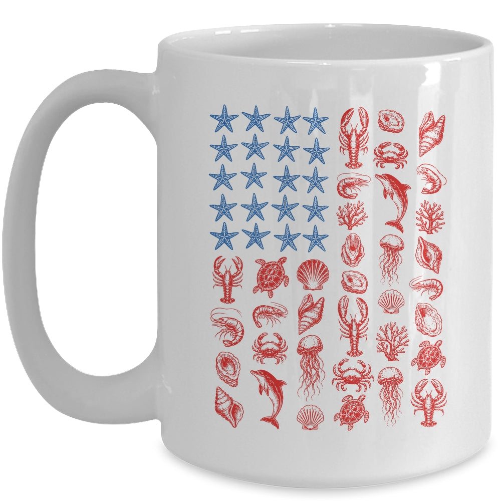 Seashell USA Flag 4Th Of July Men Women Kids Summer Coastal Mug | teecentury