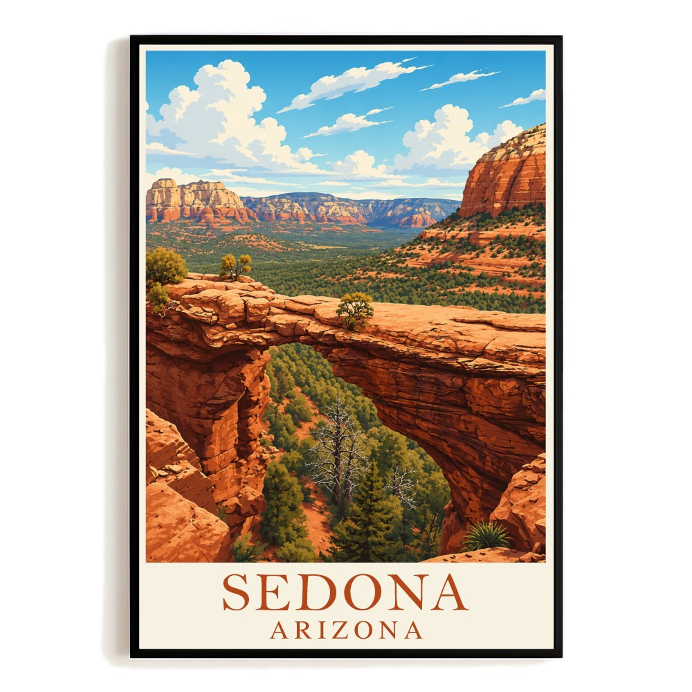 Sedona Arizona Travel Poster Vintage Red Rock Formations Landscape Painting Wall Art Decor Souvenir Ideal Print For Family Home Living Room Office Bedroom Unframed | teecentury