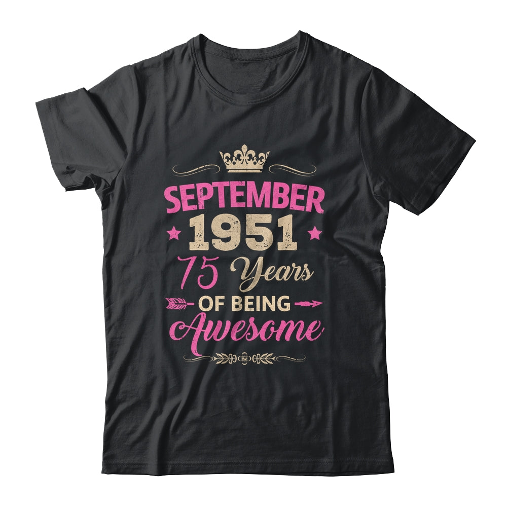 September 1951 75 Years Of Being Awesome Retro 75th Birthday Shirt & Tank Top | teecentury