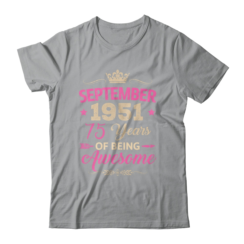September 1951 75 Years Of Being Awesome Retro 75th Birthday Shirt & Tank Top | teecentury