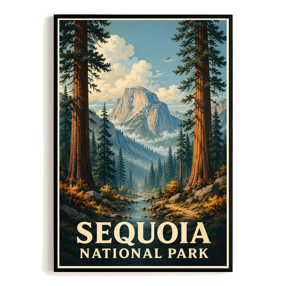 Sequoia National Park Vintage Travel Poster California Redwood Forest Mountain Art Print Wall Decor For Nature Lovers Home Office Living Room Souvenir Unframed | teecentury