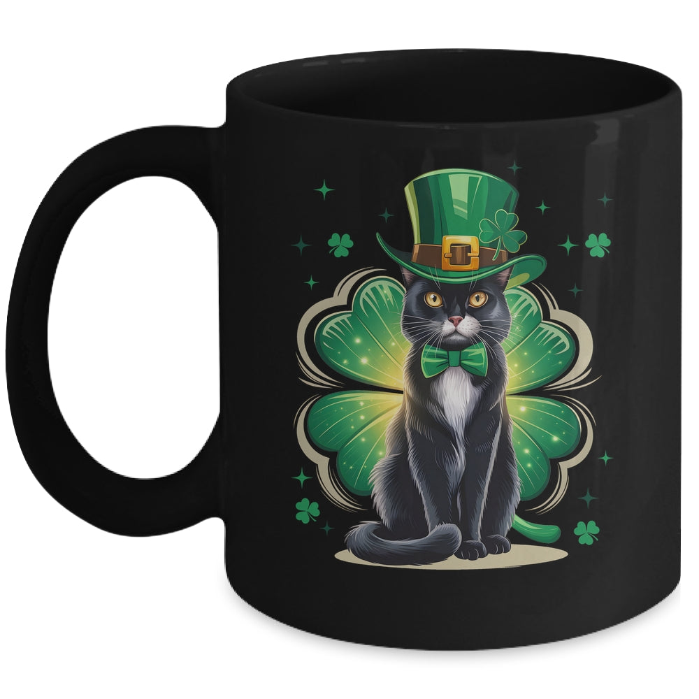 Shamrock Cat Black St Patricks Day Irish Cat Lovers Mug | teecentury
