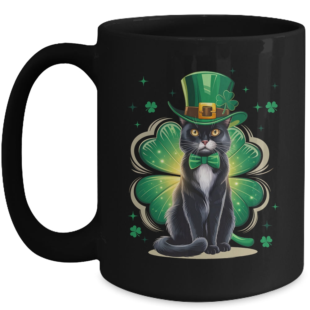 Shamrock Cat Black St Patricks Day Irish Cat Lovers Mug | teecentury