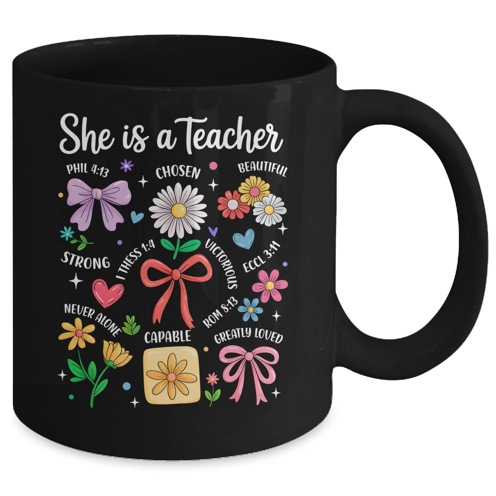 She Is A Teacher Coquette Bow Happy First Day Back To School Mug | teecentury