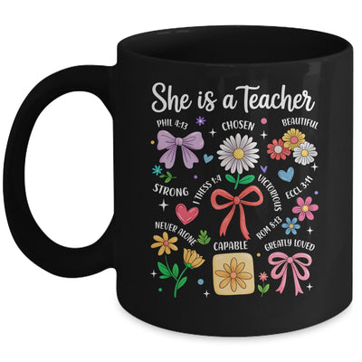 She Is A Teacher Coquette Bow Happy First Day Back To School Mug | teecentury