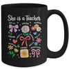 She Is A Teacher Coquette Bow Happy First Day Back To School Mug | teecentury