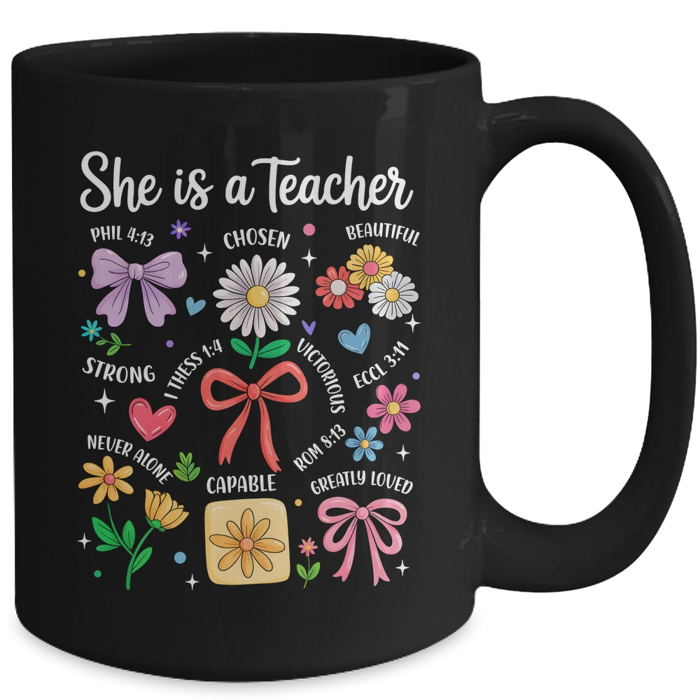 She Is A Teacher Coquette Bow Happy First Day Back To School Mug | teecentury