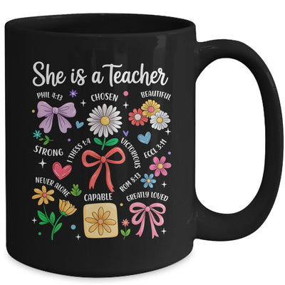 She Is A Teacher Coquette Bow Happy First Day Back To School Mug | teecentury