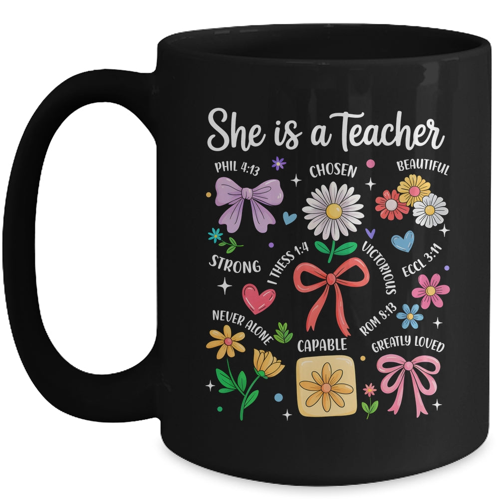 She Is A Teacher Coquette Bow Happy First Day Back To School Mug | teecentury