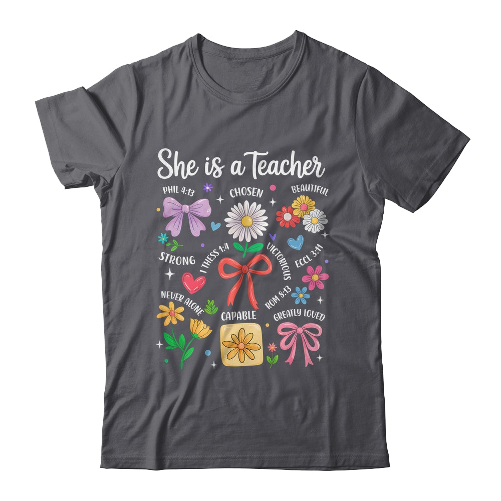 She Is A Teacher Coquette Bow Happy First Day Back To School Shirt & Hoodie | teecentury
