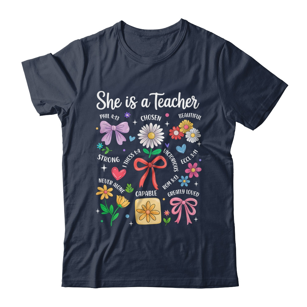 She Is A Teacher Coquette Bow Happy First Day Back To School Shirt & Hoodie | teecentury