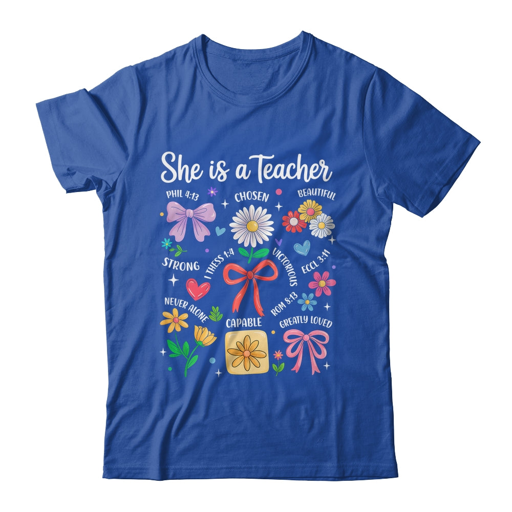 She Is A Teacher Coquette Bow Happy First Day Back To School Shirt & Hoodie | teecentury