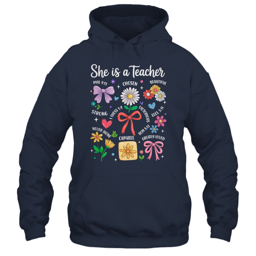 She Is A Teacher Coquette Bow Happy First Day Back To School Shirt & Hoodie | teecentury