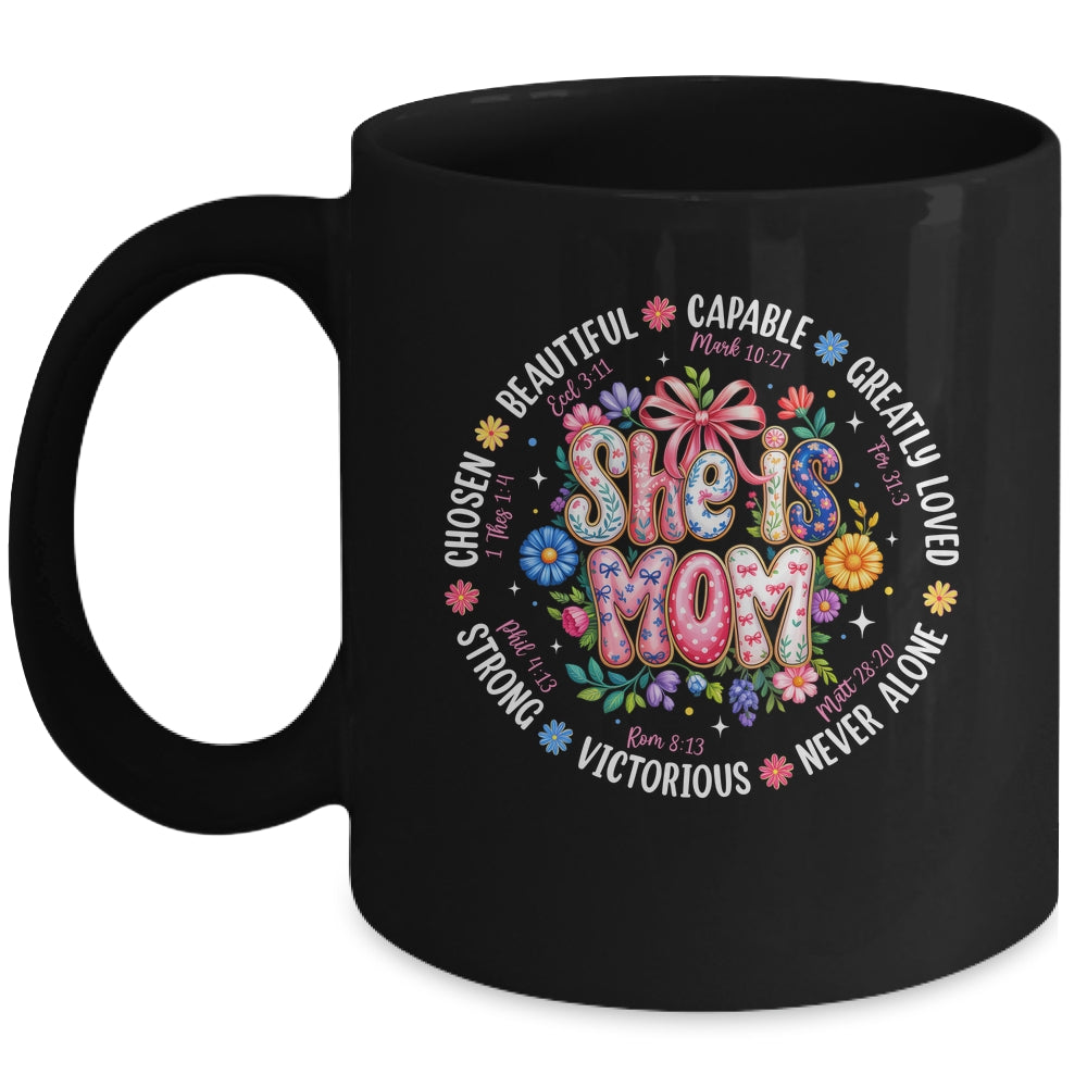 She Is Mom Christian Mom Coquette Faith Bible Mothers Day Mug | teecentury