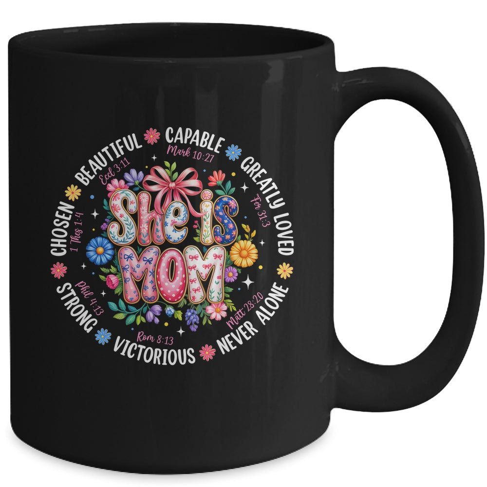 She Is Mom Christian Mom Coquette Faith Bible Mothers Day Mug | teecentury