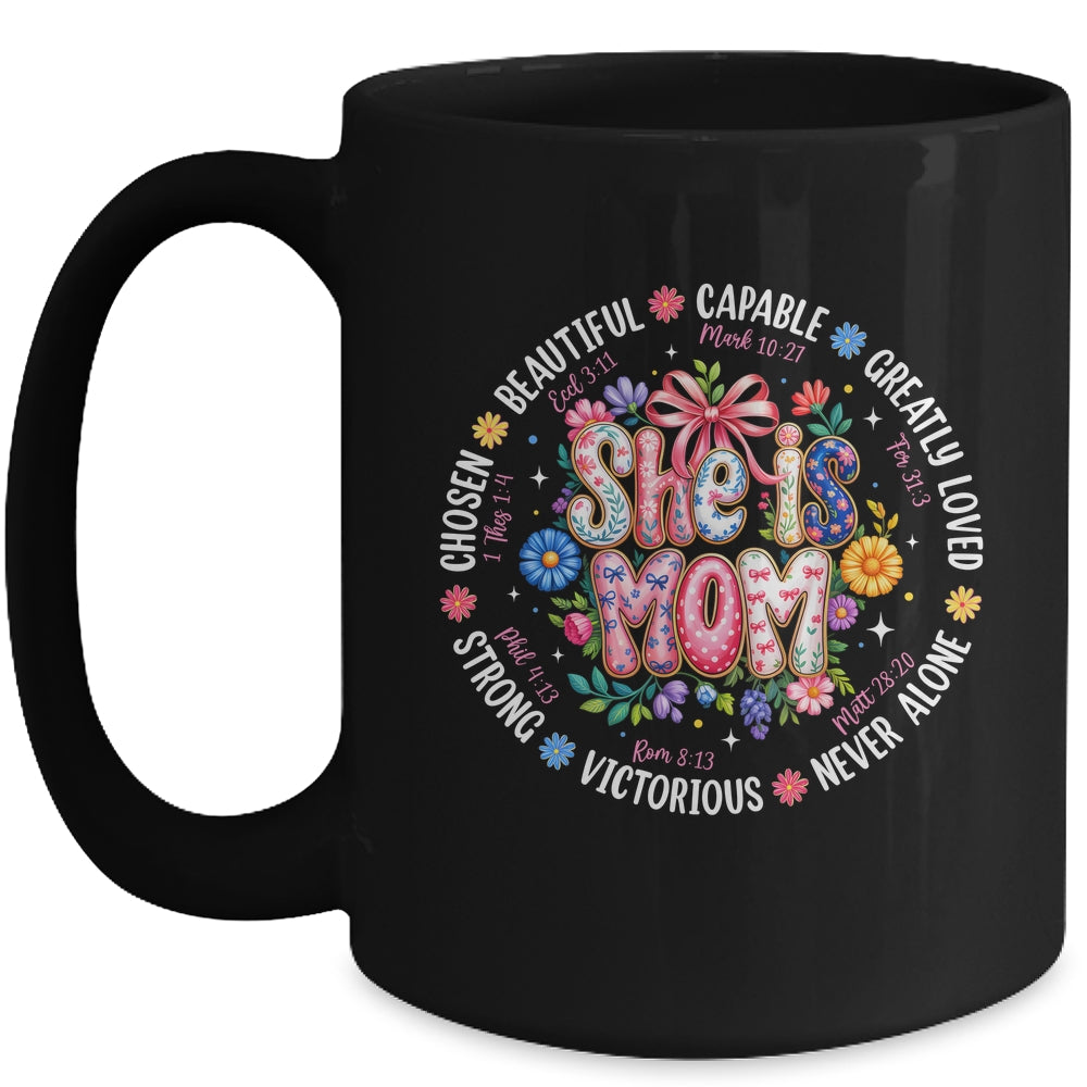 She Is Mom Christian Mom Coquette Faith Bible Mothers Day Mug | teecentury