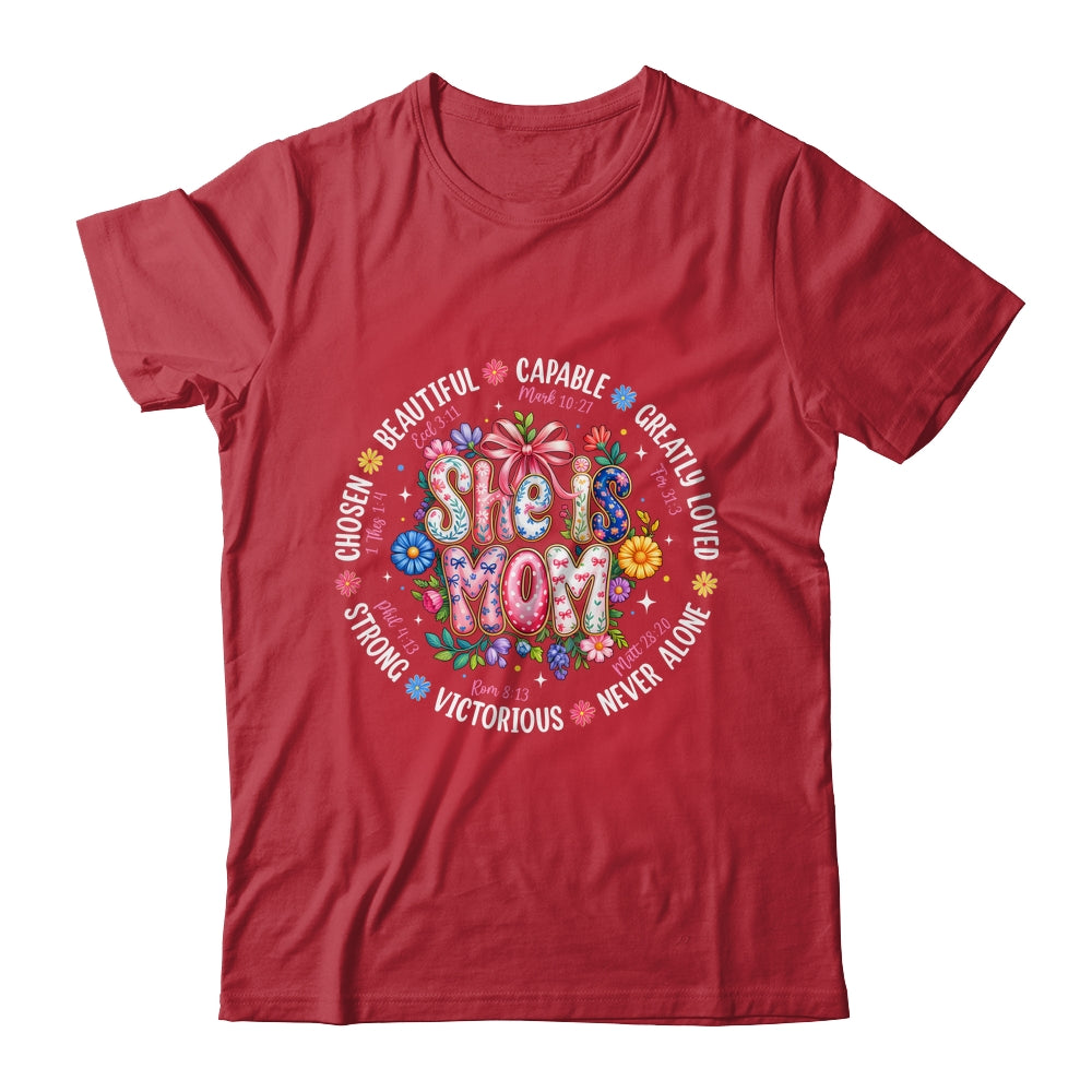 She Is Mom Christian Mom Coquette Faith Bible Mothers Day Shirt & Hoodie | teecentury