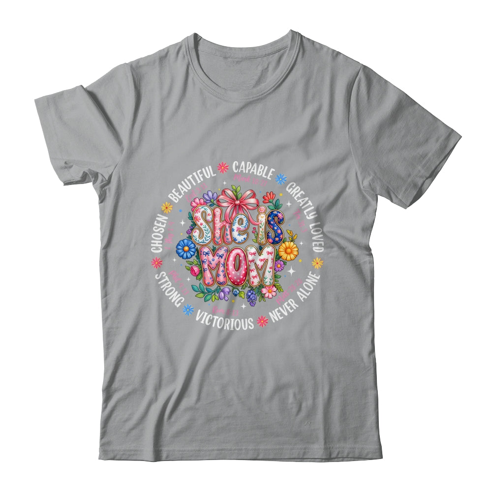 She Is Mom Christian Mom Coquette Faith Bible Mothers Day Shirt & Hoodie | teecentury
