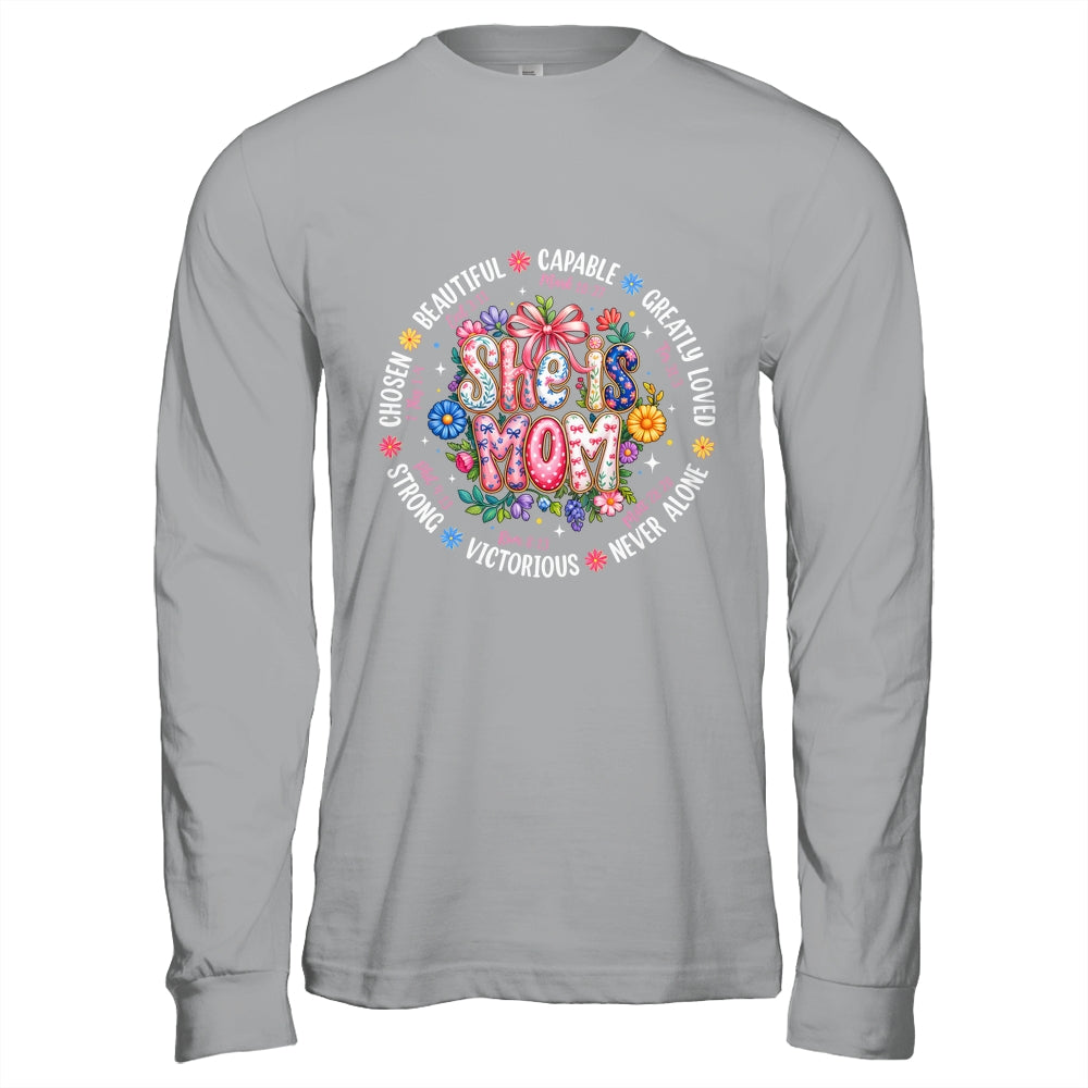 She Is Mom Christian Mom Coquette Faith Bible Mothers Day Shirt & Hoodie | teecentury