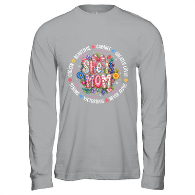 She Is Mom Christian Mom Coquette Faith Bible Mothers Day Shirt & Hoodie | teecentury