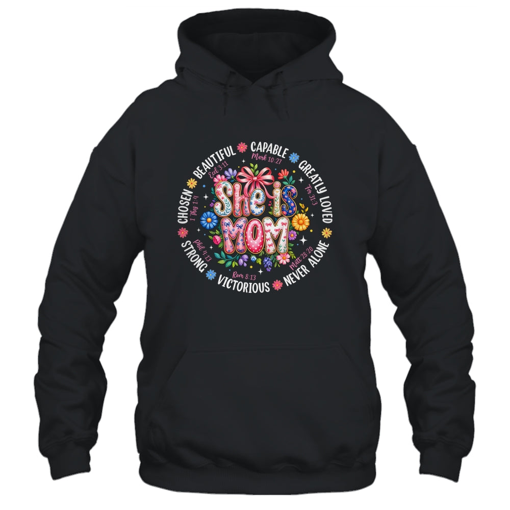 She Is Mom Christian Mom Coquette Faith Bible Mothers Day Shirt & Hoodie | teecentury