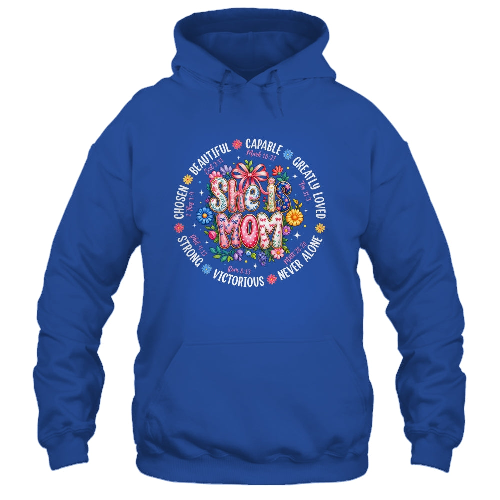 She Is Mom Christian Mom Coquette Faith Bible Mothers Day Shirt & Hoodie | teecentury