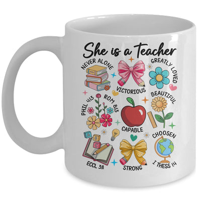 She Is Teacher Mom Christian Bible Verses Floral Mothers Day Mug | teecentury