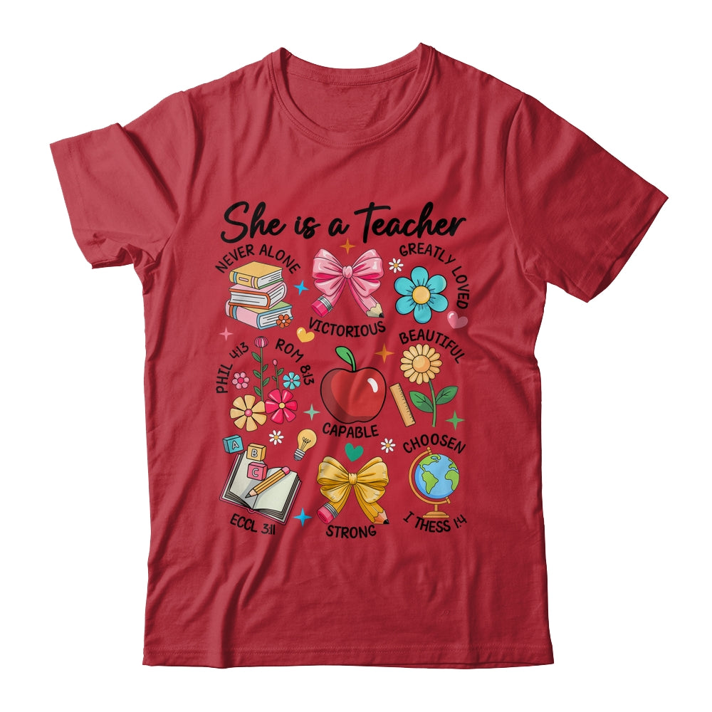 She Is Teacher Mom Christian Bible Verses Floral Mothers Day Shirt & Sweatshirt | teecentury