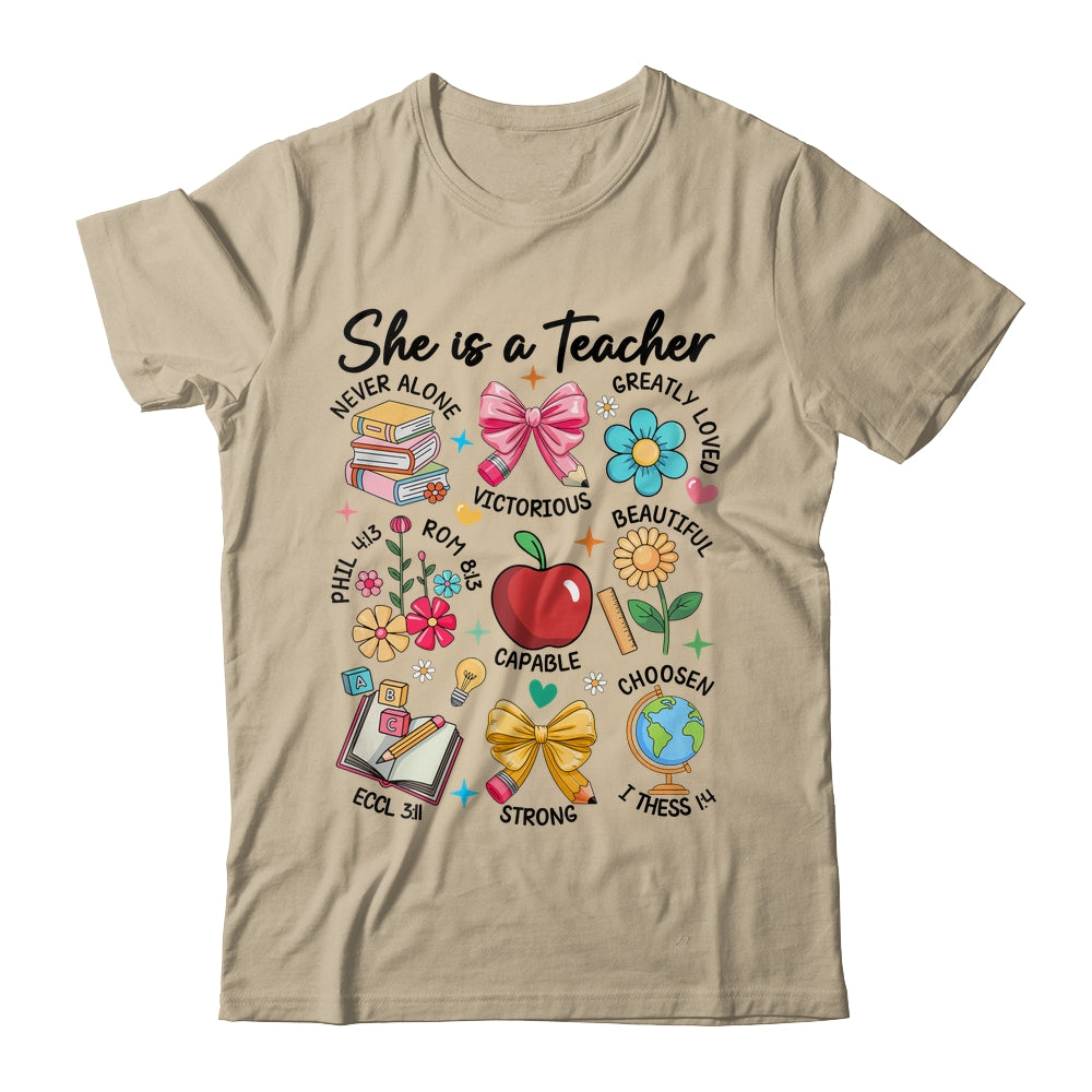 She Is Teacher Mom Christian Bible Verses Floral Mothers Day Shirt & Sweatshirt | teecentury