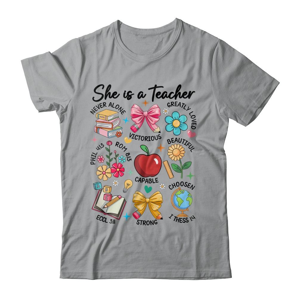 She Is Teacher Mom Christian Bible Verses Floral Mothers Day Shirt & Sweatshirt | teecentury