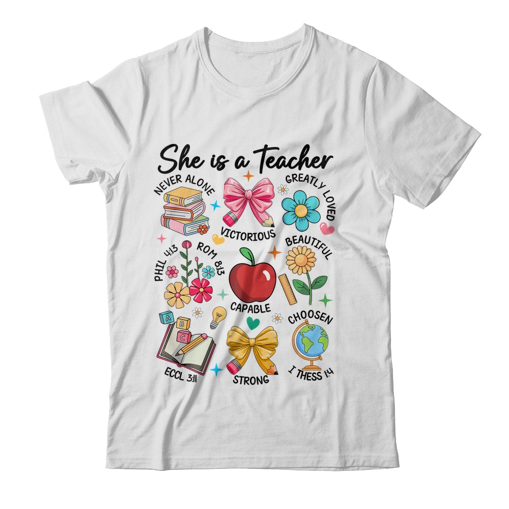 She Is Teacher Mom Christian Bible Verses Floral Mothers Day Shirt & Sweatshirt | teecentury
