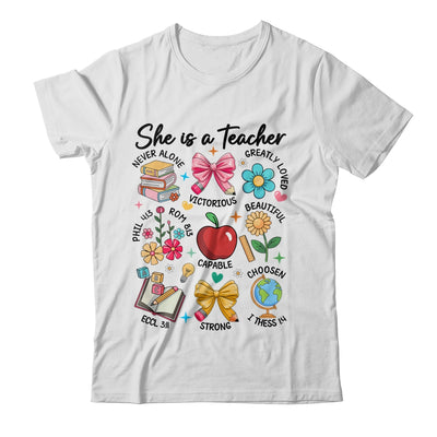 She Is Teacher Mom Christian Bible Verses Floral Mothers Day Shirt & Sweatshirt | teecentury