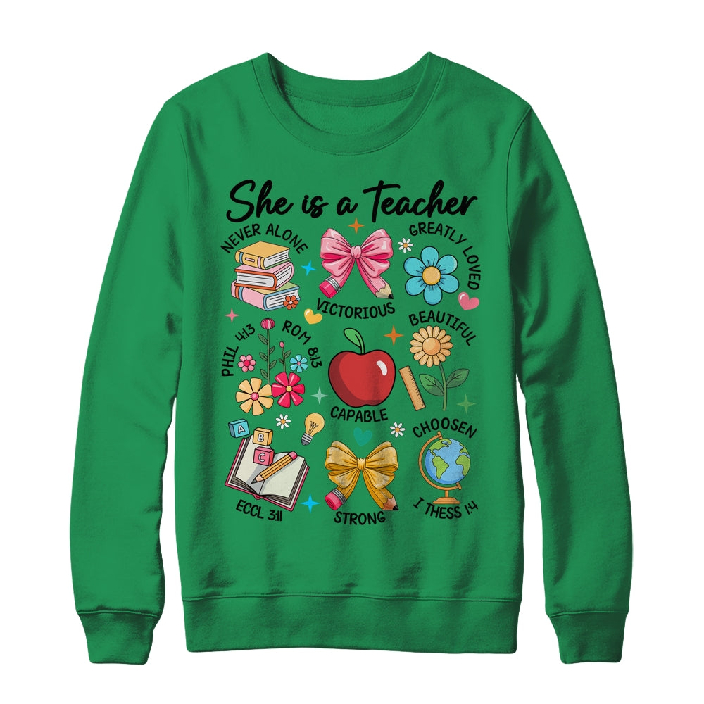 She Is Teacher Mom Christian Bible Verses Floral Mothers Day Shirt & Sweatshirt | teecentury